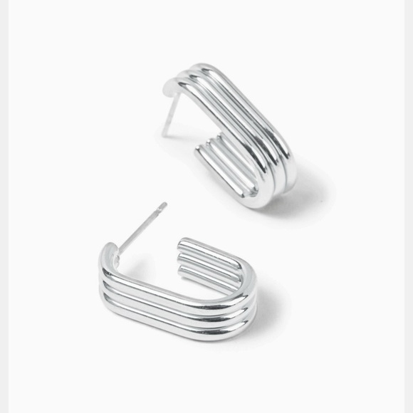 BOGO! Hoop Triple bar earrings Deco - in Silver Color- Boutique NEW - Picture 2 of 6